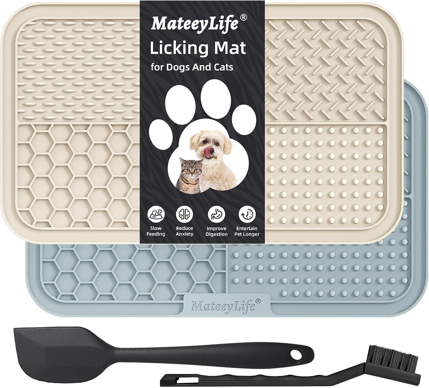 Mateeylife Large Lick Mat for Dogs with Suction Cups, Slow Feeder Bowl, Anxiety Relief Toy, Enrichment for Bathing, Cat Pad for Boredom