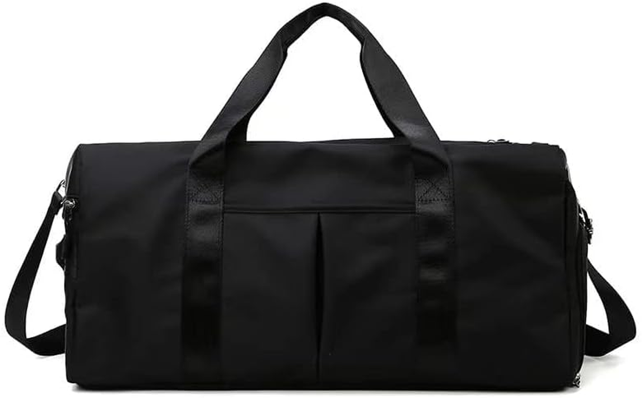 Men and Women'S Travel Bag with Shoe Compartment Sports Tote Gym Bag Weekender Overnight Shoulder Bag, Black, Large