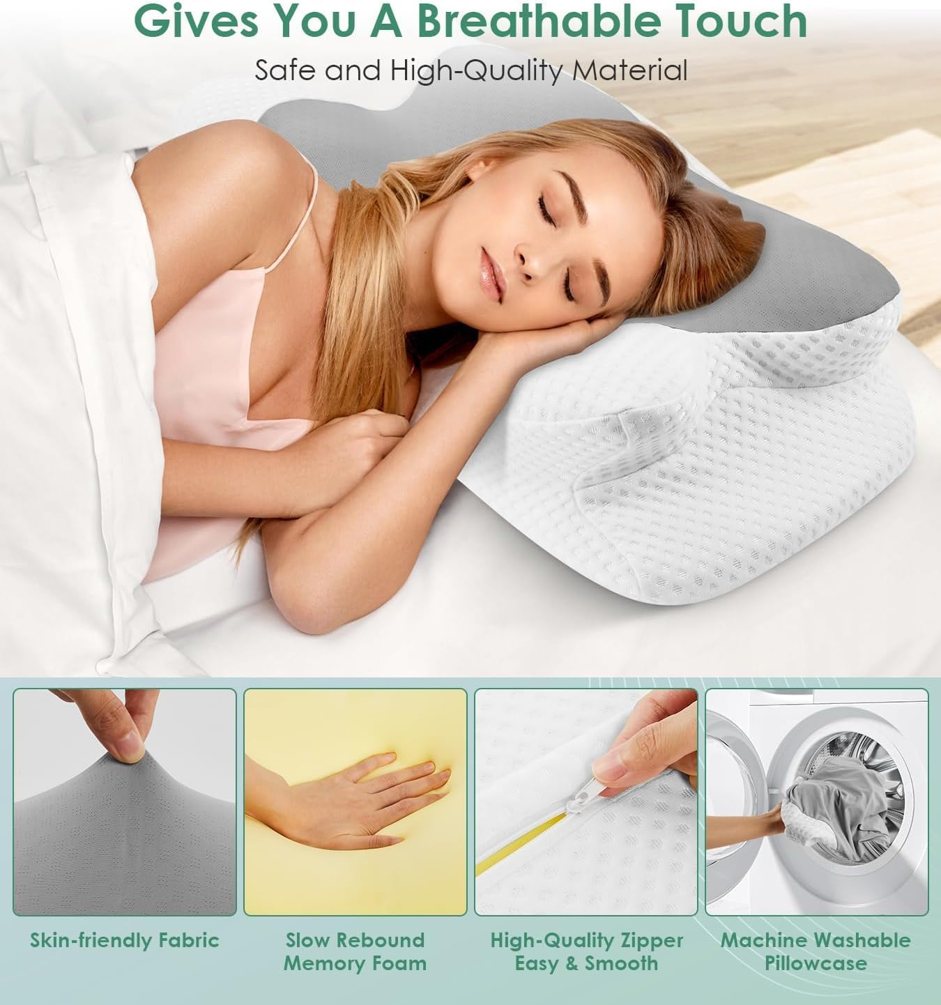 DONAMA Cervical Pillow for Sleeping, Contour Memory Foam Pillow for Neck and Shoulder Support, Ergonomic Neck Pillow for Side Back Stomach Sleepers, Bed Pillows with Cooling Silk Pillowcase