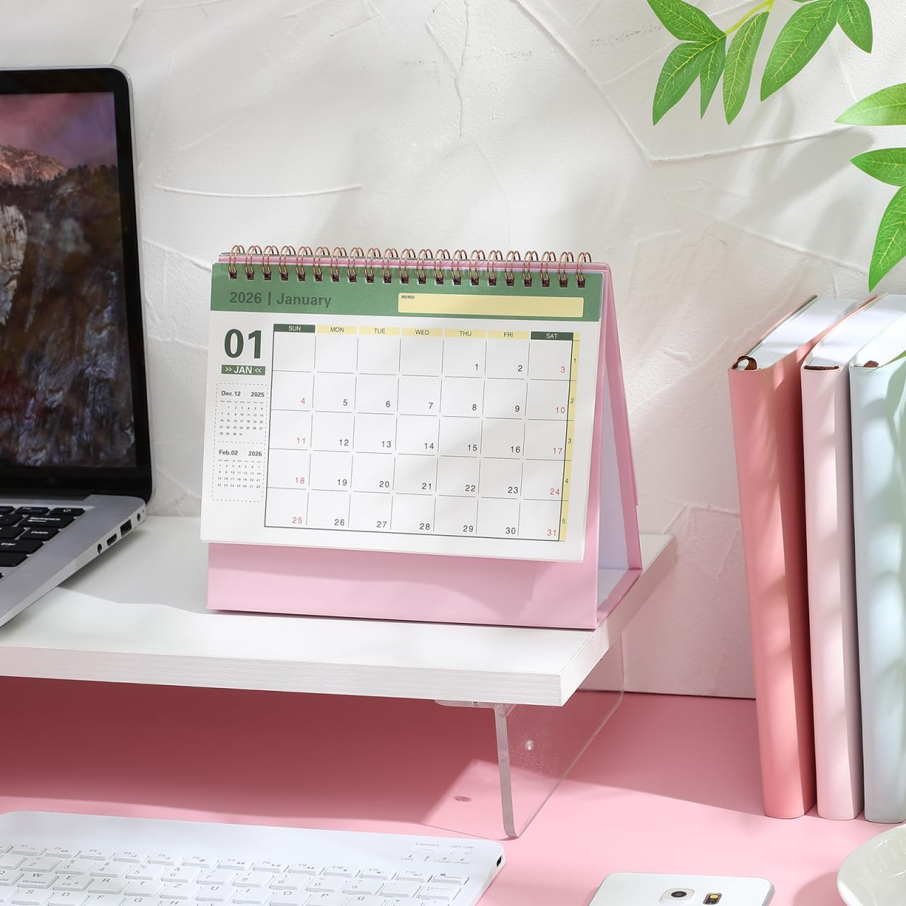 NUOBESTY Desk Calendar 2025-2026 Small Desktop Standing Flip Calendar for Home School Office Monthly Planner Pink 19X16.5Cm image number 5
