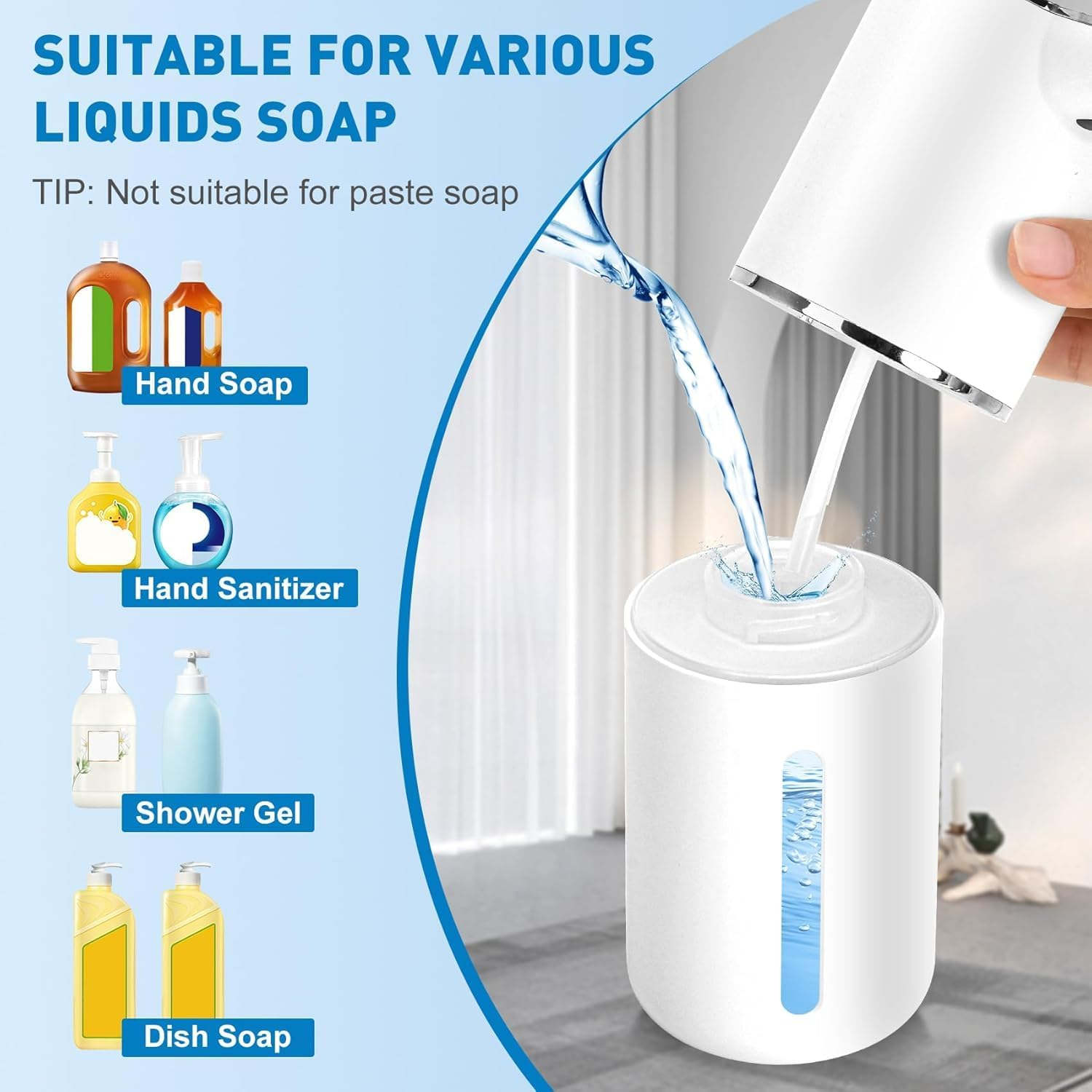 Automatic Soap Dispenser, Wall Mount Touchless 4 Gear Adjustable Electric Liquid Soap Dispenser, 380Ml Touchless Dish Soap Dispenser, USB Rechargeable (Foam-Black) image number 5