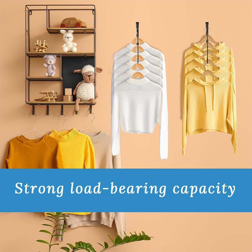 3 Pack Wall Mounted Black Metal Clothes Hangers, Clothing Display Rack with 5 Hanging Rings for Entryway, Foyer, Bedroom, Laundry Room, Store, Bathroom (Black) image number 5