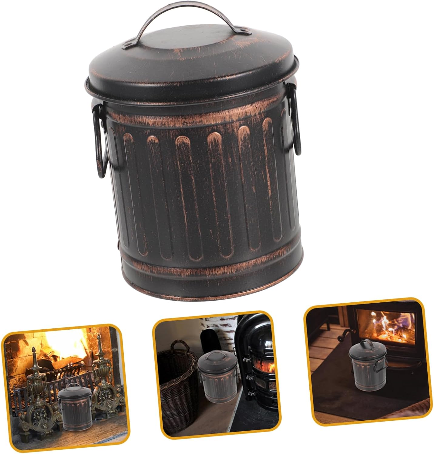 Fireplace Ash Bucket with Lid Coal Storage Container for Ashes Iron Design Compact Lightweight for Kitchen BBQ Use Capacity Ash Bin image number 1