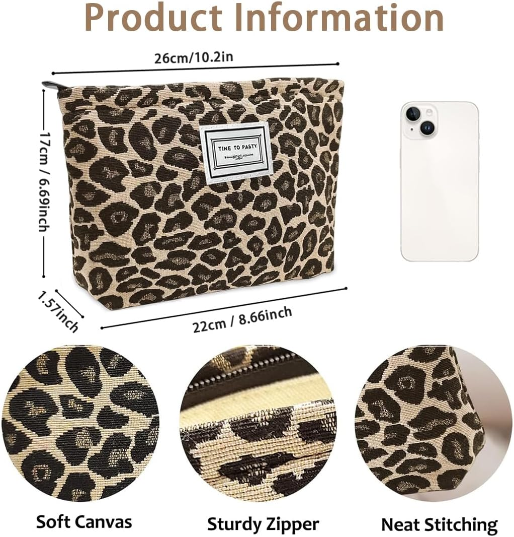 2 Pieces Cosmetic Bag Small Toiletry Bag Women Make up Bag Women Girls Makeup Bag Organiser for Travel Gift (Leopard) image number 5