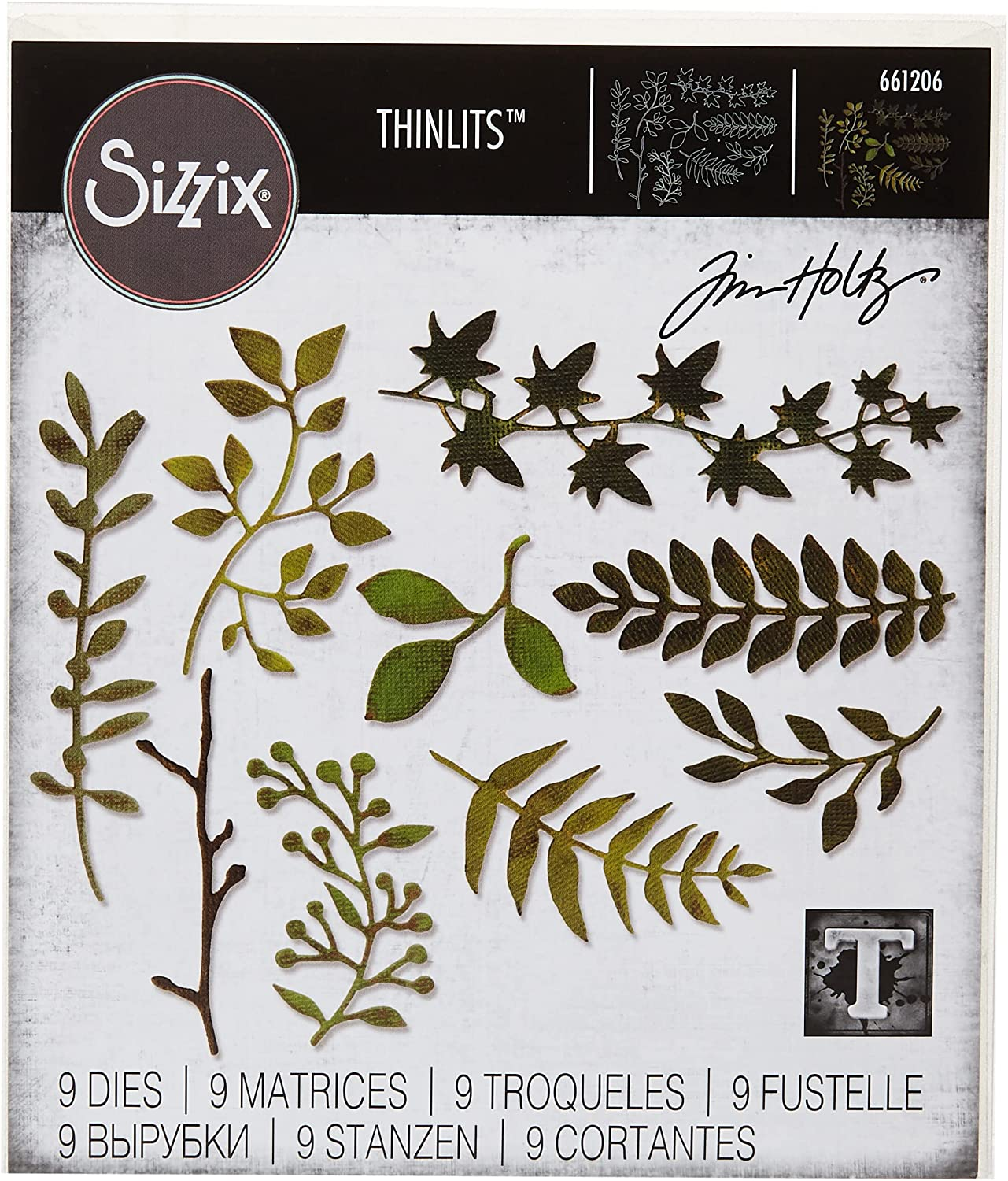 Sizzix 661206 Thinlits Die Set, Garden Greens by Tim Holtz (9/Pack), 7.5 X 5.63 X 0.25 image number 4