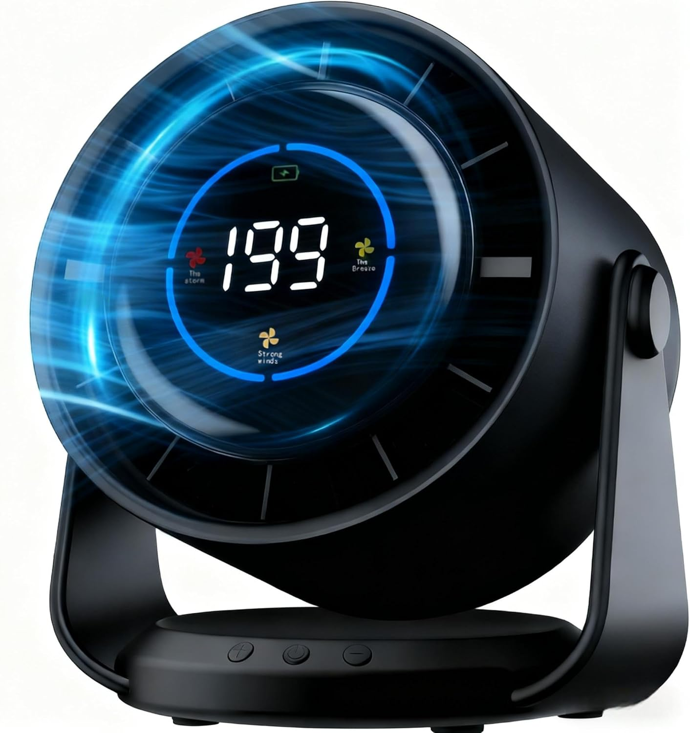 TUXOIUBA Desk Fan with Battery Operated, Turbo Table Fan for Bedroom, 4-Speed Digital Display, Low Noise, 105&deg; Adjustable Tilt, Personal Desktop Fan for Bedroom Office, Black image number 5