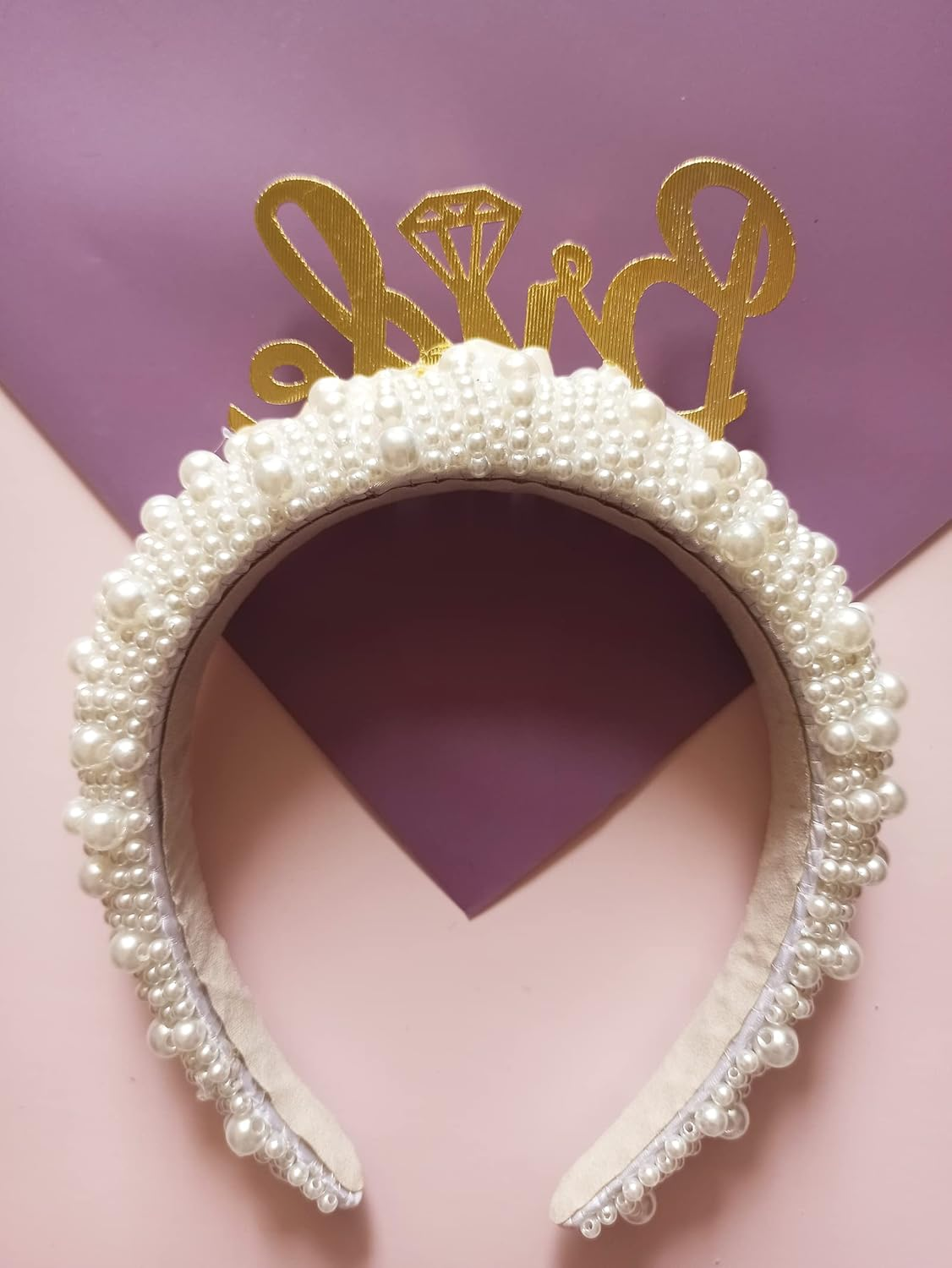 1 Pcs Faux Pearl Bride Beadband,Bachelorette Tiara Pearls Crown for Bridal Shower Wedding,Bride to Be Gifts,Hen Do image number 1