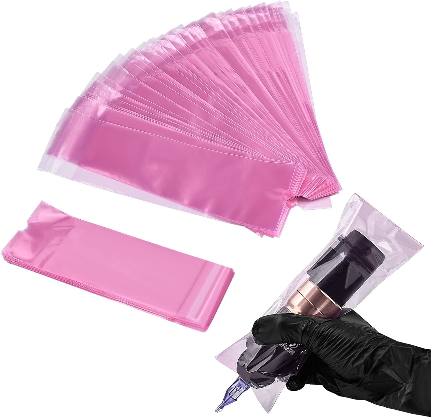 ATOMUS Tattoo Machine Covers with Self-Adhesive Strip 100Pcs 2.5&times;8.6 Inch Sealable Tattoo Pen Covers Bags Sleeves for Cartridge Pen Tattoo Machine Tattoo Supplies & Accessories (Pink) - Pink image number 5
