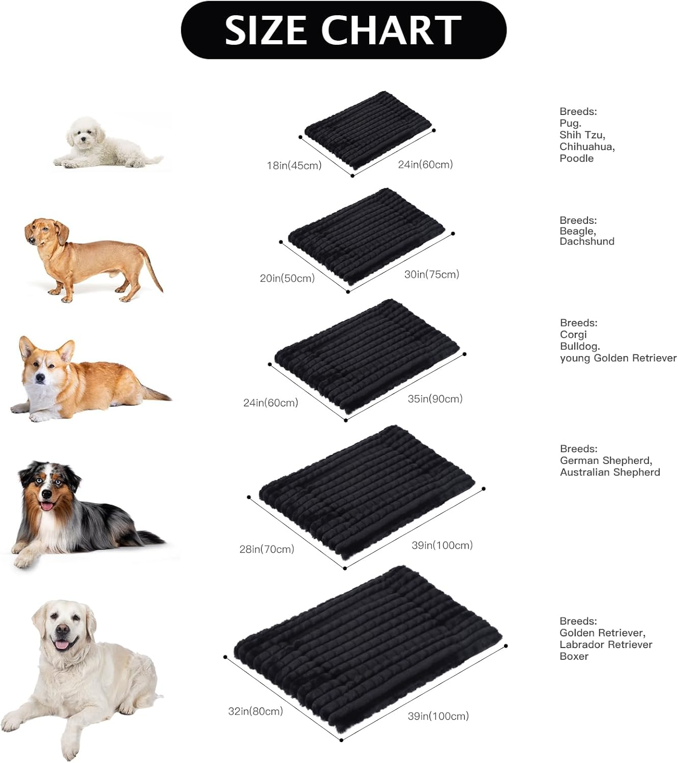 BVAGSS Fluffy Orthopaedic Dog Bed, Washable Dog Mat, Non-Slip Underside, Plush Dog Cushion, Soft and Warm Dog Mat for Small, Medium, Large Dogs, XH082 (100 X 80 Cm, Black) image number 3
