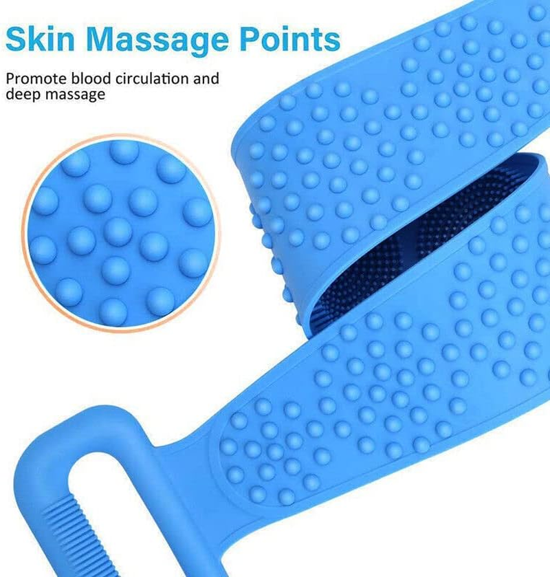 Silicone Back Scrubber Soft Loofa Bath Strap Scrub Belt Body Exfoliating Massage, 27.5-Inch Length，Dual-Sided Silicone Back Scrubber image number 5