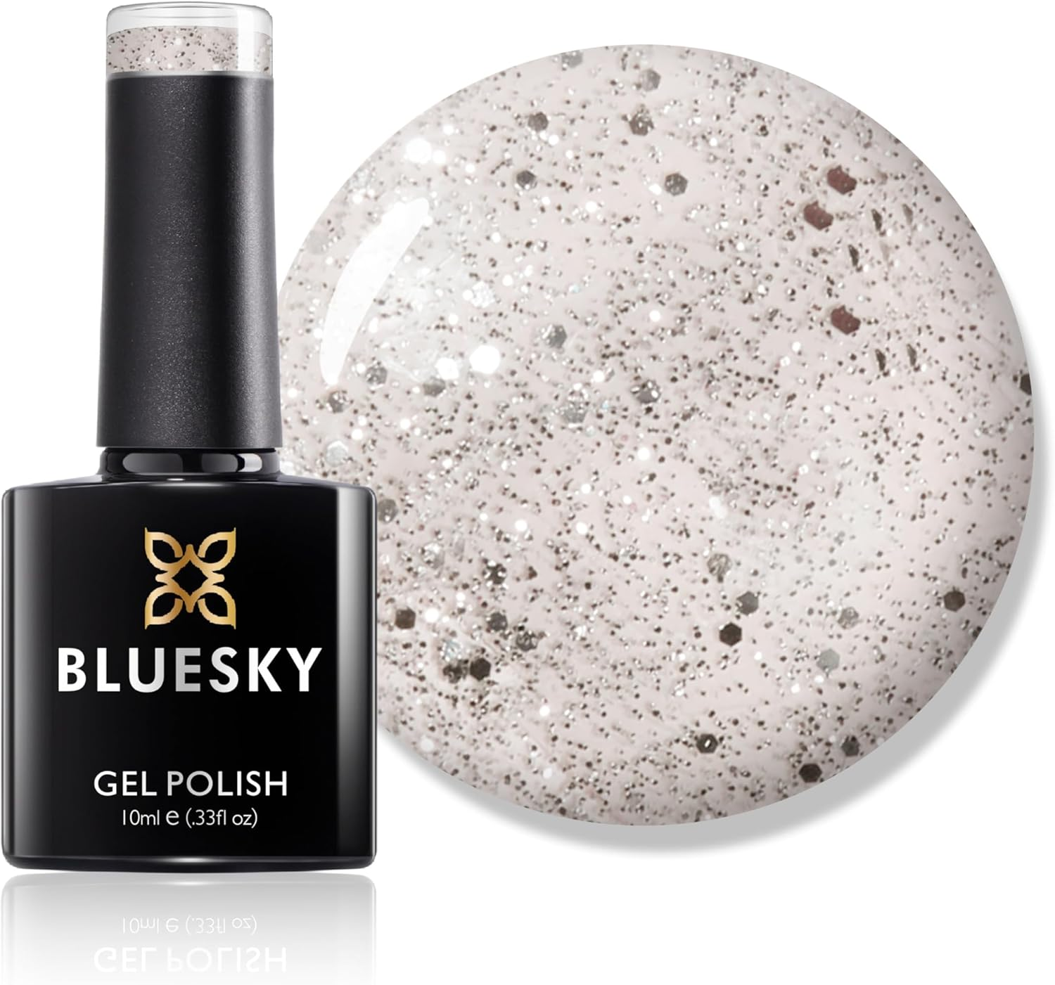 Bluesky Bluesky Gel Polish, Platinum Marbel, A51, 10 Ml, Gel Soluble Nail Polish, Silver, Glitter, Shimmer (Curing under UV/LED Lamp Required) Pack (X) image number 1