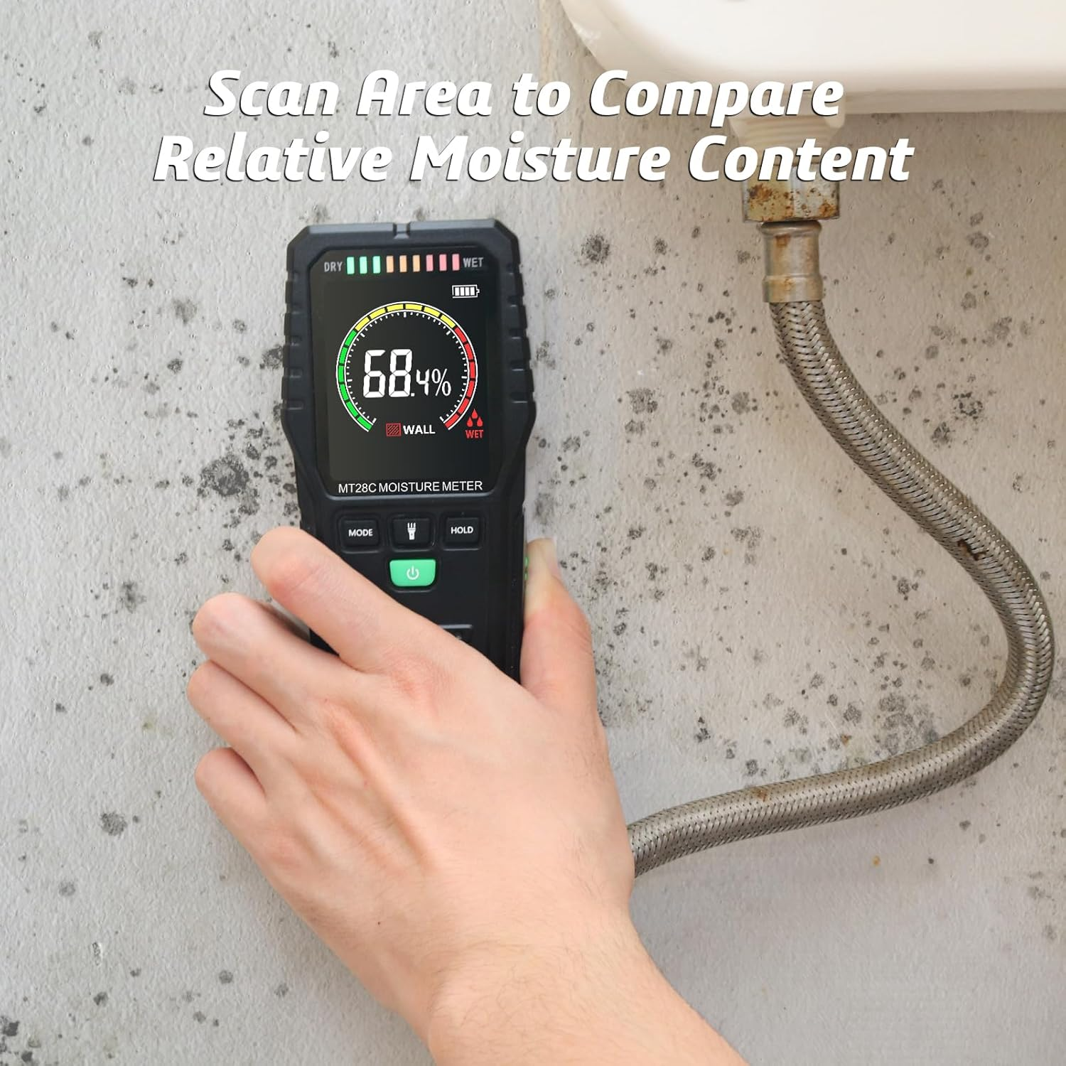 Pinless Moisture Meters Non-Invasive Digital Wood Moisture Tester Water Leak Detector for Wall,Lumber, Building,Firewood,Humidity Tester (Black) image number 3