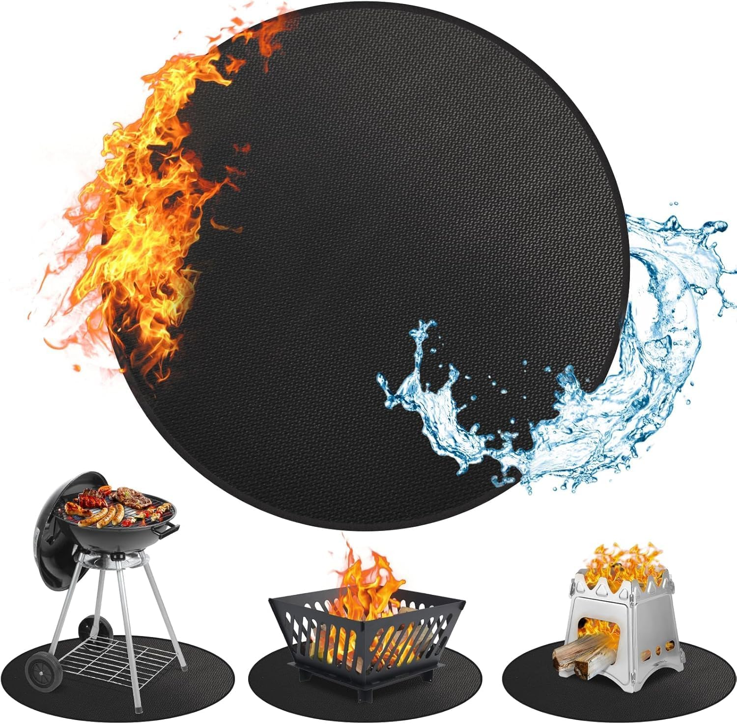 Round Fire Pit Mat for Outdoor Grill Fiberglass Oil Proof Fireproof under Grill Mat Deck Patio Protector for Camping BBQ image number 3