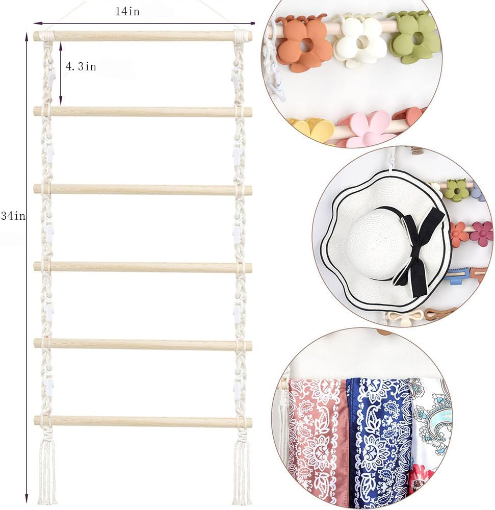 Wall-Mounted Hair Claw Clip Organizer with 10 Clips, Macrame Design, Cotton &, Ample Storage for Hair Accessories, Stylish Decorative Organizer, Ready to Use, Ideal Women And image number 1