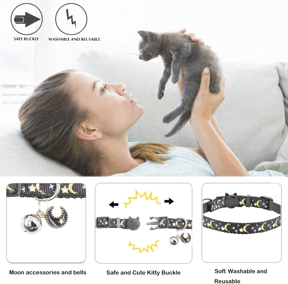 2 PCS Breakaway Cat Collar with Bell, Cute Adjustable Kitten Collars with Accessories (Blue Black) image number 4
