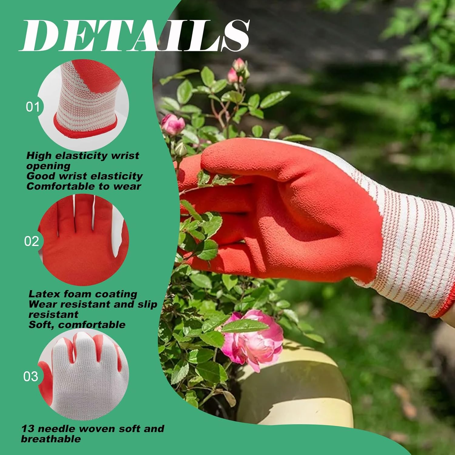 Garden Gloves, Gardening Gloves, 2 Pairs Work Gloves with Breathable Rubber Coated, Rubber Gloves for Ladies Women Yard Fishing Camping, Outdoor Protective Gardening Gloves, Gardening Gifts image number 2