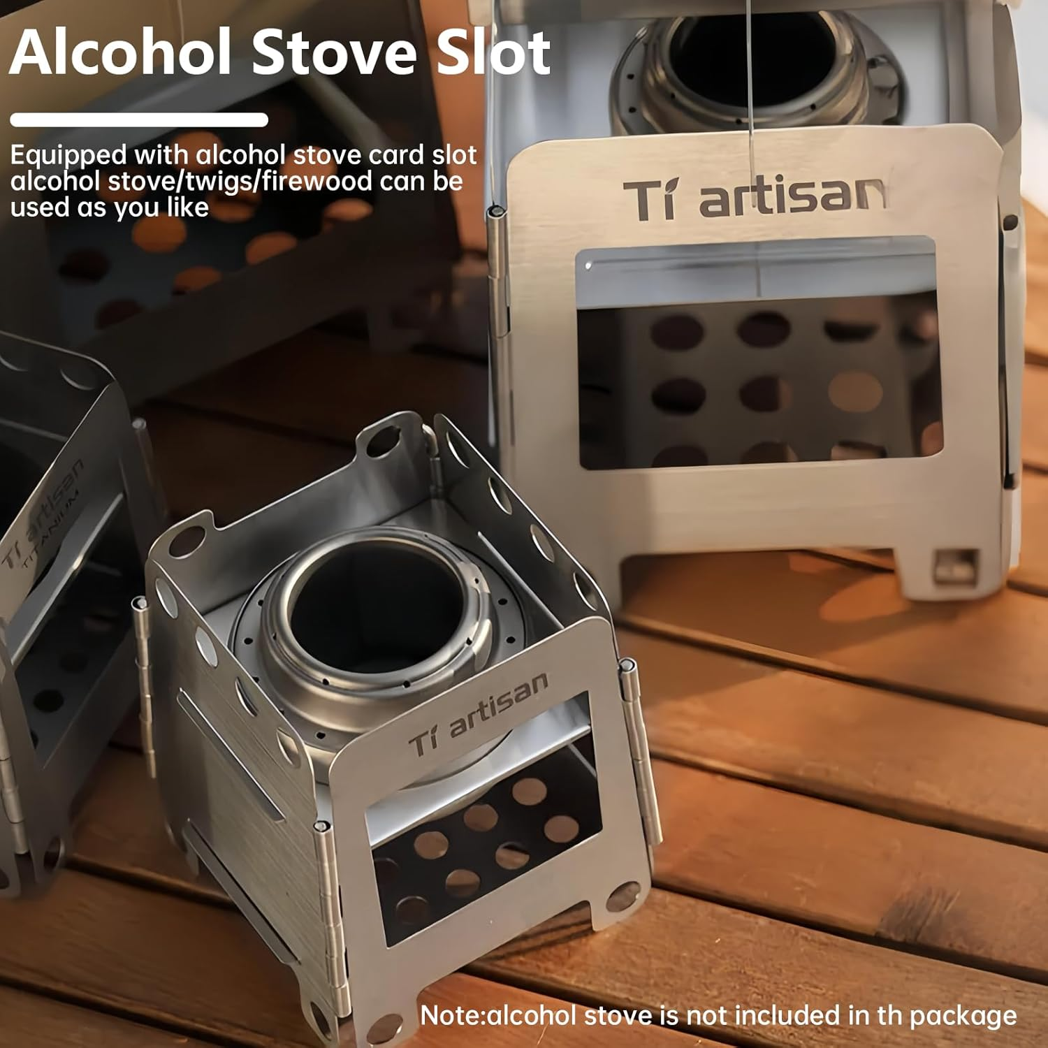 Ti Artisan Titanium Wood Stove Foldable Portable Alcohol Camping Backpacking Stove for Outdoor Camping Picnic BBQ (WS006ST) image number 4
