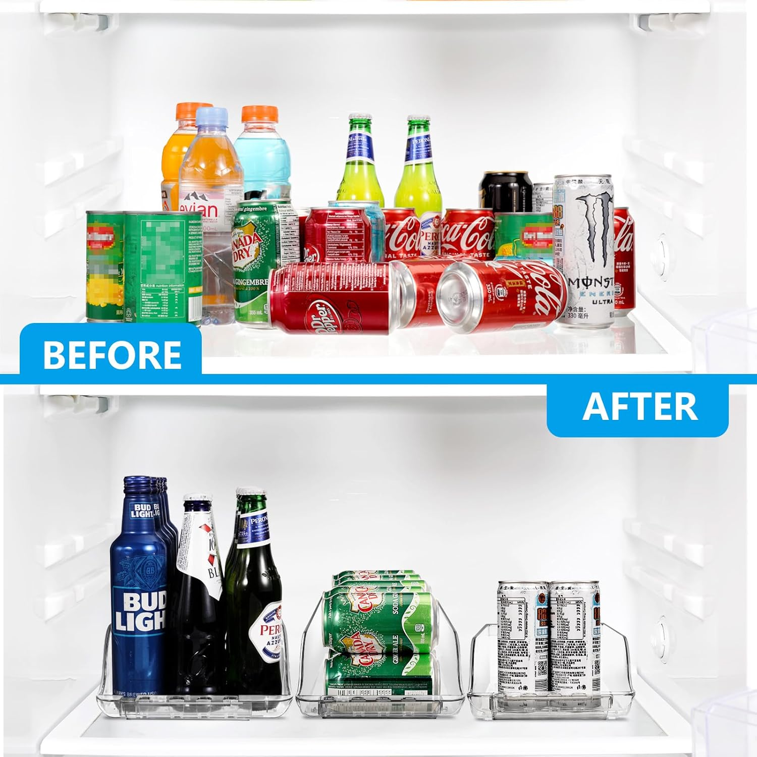 1 Packs Clear Width Adjustable Soda Can Organizer for Refrigerator Expandable Soda Can Dispenser for Beer Soda Seltzer Pop Can Soda Expand Organizer for Fridge Kitchen Pantry