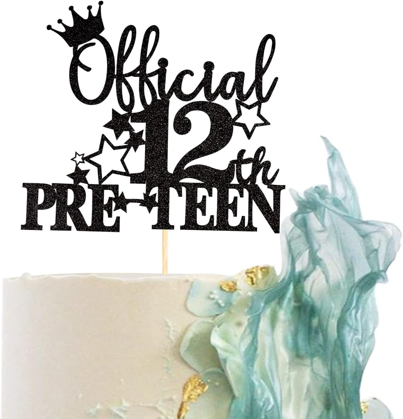 Confetti! 1Pc Black Official Pre-Teen 12 Cake Topper Glitter Happy 12Th Birthday Cake Pick Cheers to 12 Years Old Cake Decorations for Teen 12Th Birthday Party Supplies (Black) image number 5