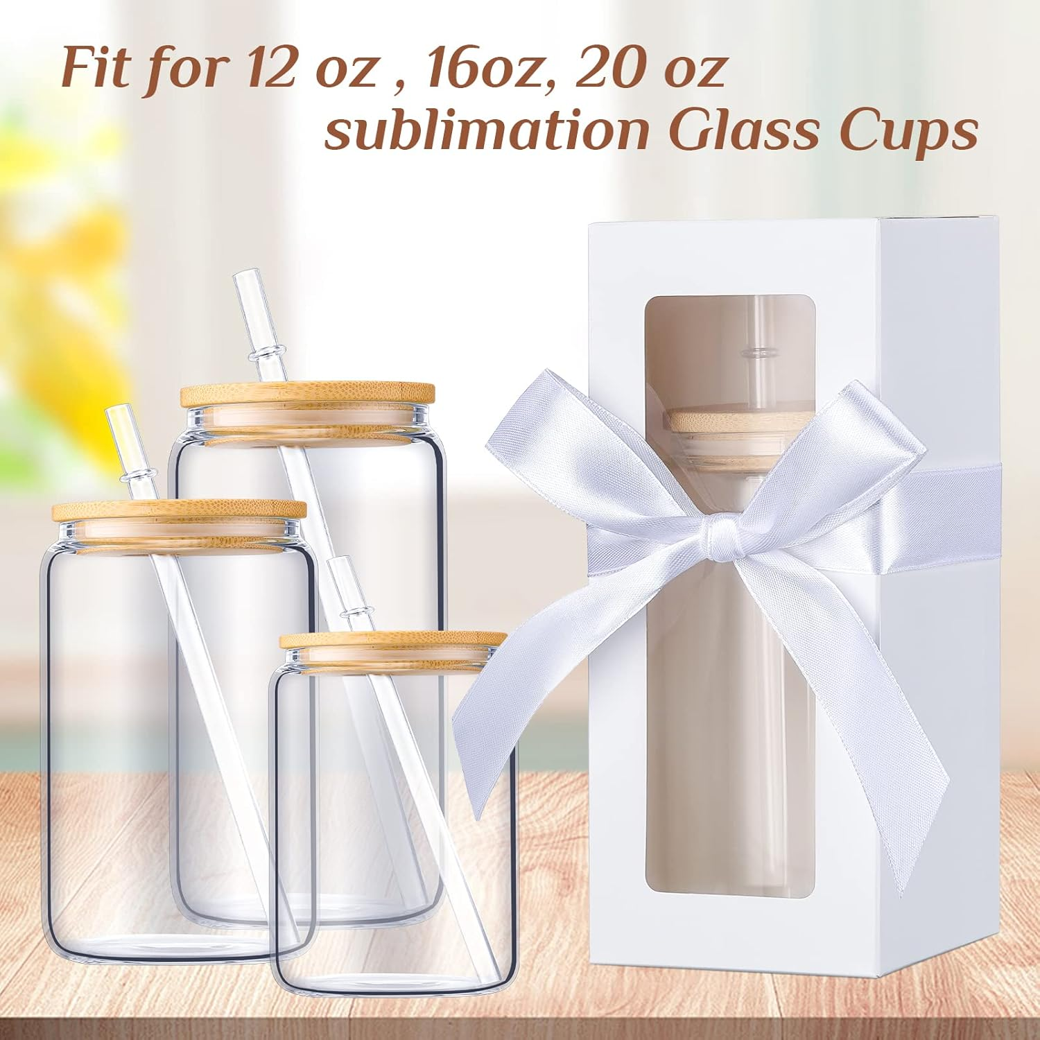 Honoson 24 Pcs Gift Boxes with Ribbon for Sublimation Glass Exhibition Boxes Transparent Gift Box for 12Oz 16Oz 20Oz Drinking Glasses Jars Sublimation Glass Can Blanks Tumbler Gift Box (White) - Black image number 5