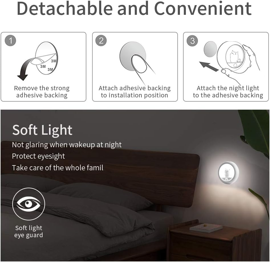 Motion Sensor Night Light,Warm White USB Rechargeable Bedside Light,Magnetic Cat Lamp for Closet Bedroom Bathroom Stairs Kitchen Hallway,Adjustable 2 Brightness Levels.1- Pack (White)&hellip; - White 01 image number 3