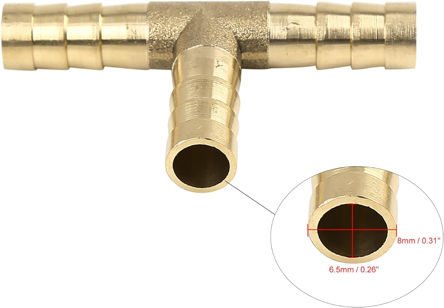 X AUTOHAUX 8Mm Hose Barb Brass 3 Way Tee Connector Adaptor for Air Water Gas Oil Pipe 5Pcs image number 6