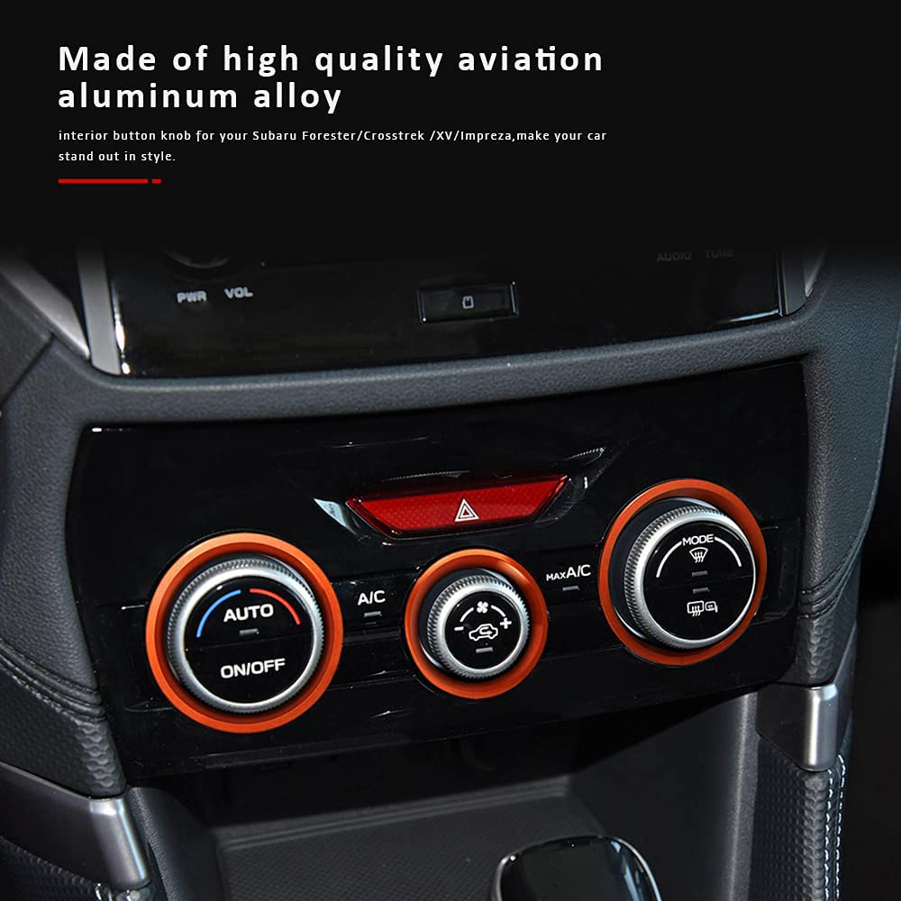 Auovo AC Climate Control Knob Outer Ring Covers Accessories for Forester 2019-2022 Crosstrek 2018-2022 Impreza 2017-2022 Interior for Car Air Condition Switch Volume Control Trim (Orange) image number 4