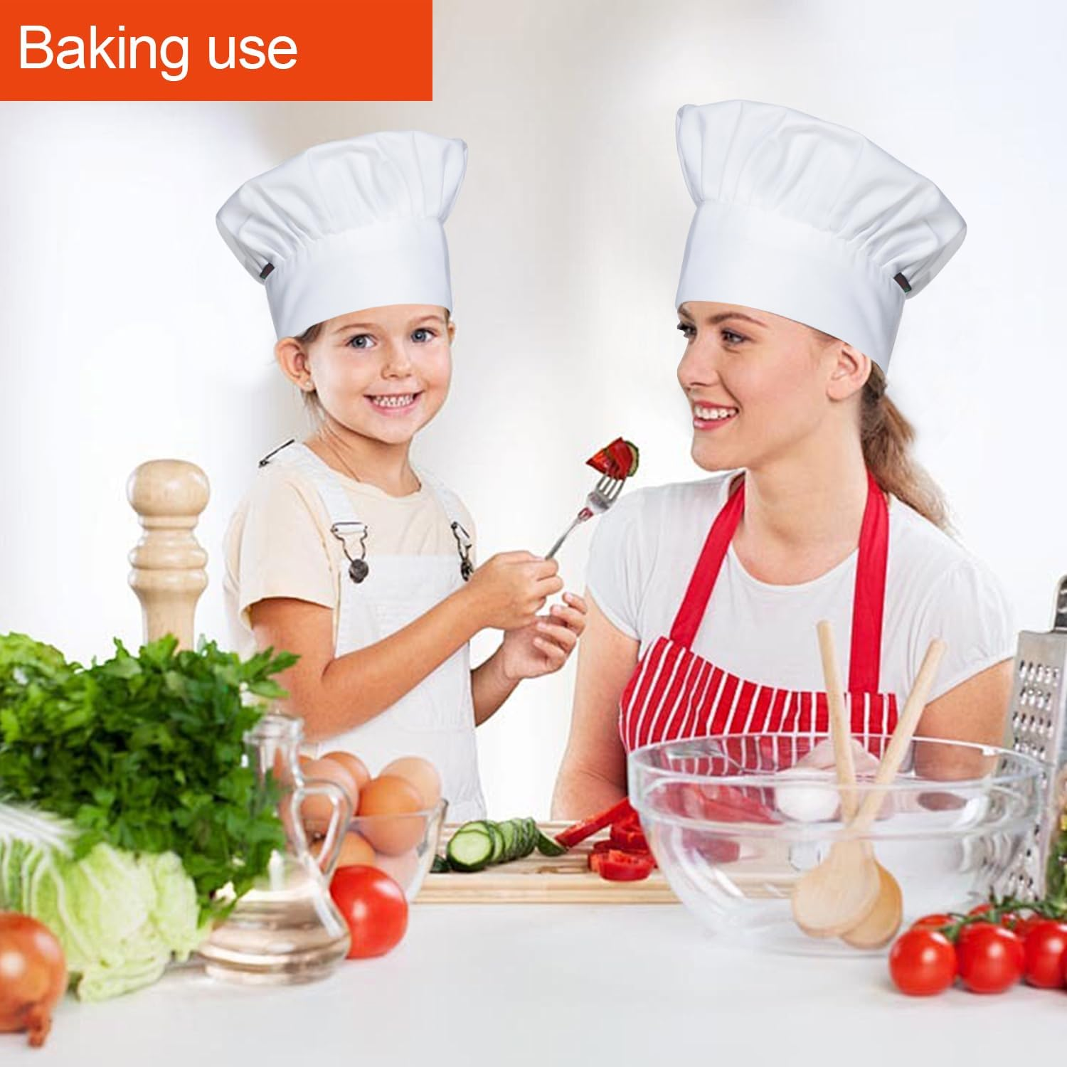 Chef Hat, 2PCS Adult Premium Adjustable Elastic Baker Kitchen Cooking Chef Cap Bakery Hats for Cooking, Baking, Pizza Part - Black+Black image number 5