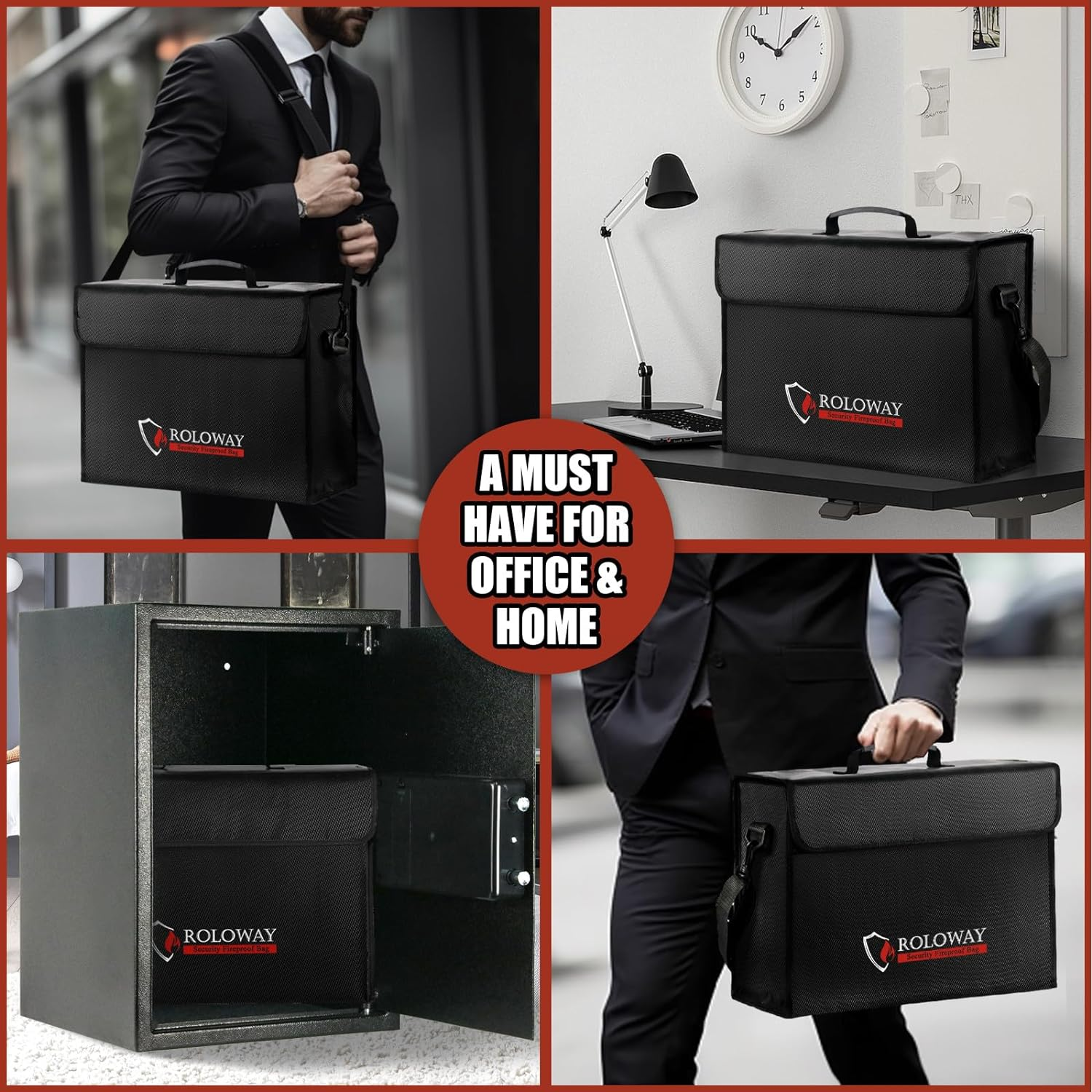 ROLOWAY Large Fireproof Bag 5200&deg;F Heat Insulated (17 X 12 X 5.8 Inches), Fireproof Document Bag with Fireproof Money Bag for Cash Safe, Fireproof Document Box, Fireproof Safe Bag for Document Safe image number 4
