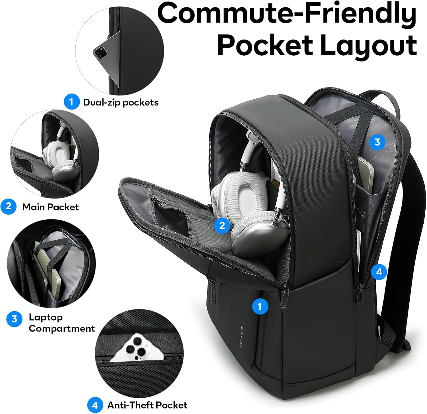 BANGE Design Laptop Travel Backpack - Gray image number 2