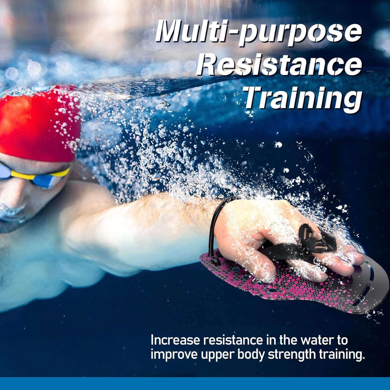 Hikeen Curved Swim Hand Paddles, Swim Training Power Paddles for Lap Swimming with Adjustable Straps, Swimming Hand Paddles for Unisex-Adult image number 4