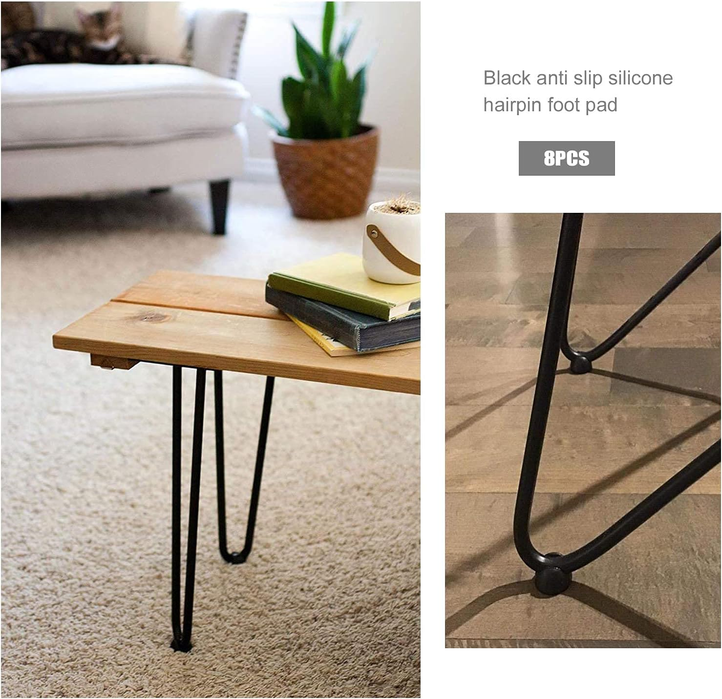 Emsea 8Pcs Hairpin Table Leg Floor Protector Feet Glide Tips Silicone Non Slip Black image number 5