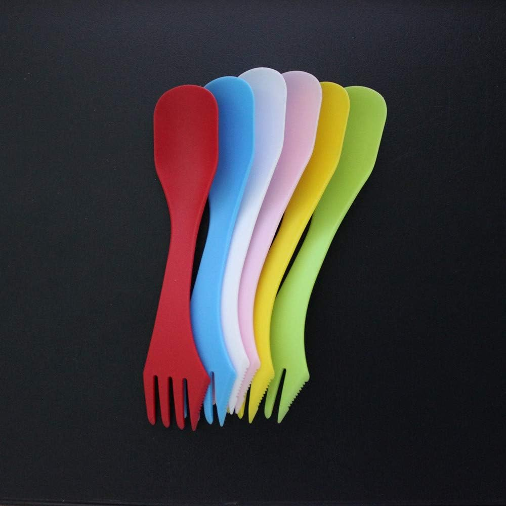 NA 6Pcs Plastic Spork Lightweight & Strong All in One Camping Cutlery Spoon Fork Knife Set Portable and Reusable Camping Spork Flatware for Backpacking Hiking Outdoors image number 1