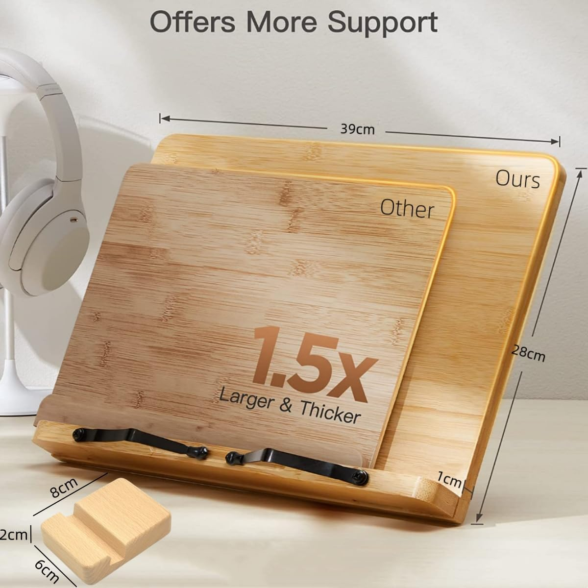 Extra Large Bamboo Book Stand, Foldable Reading Rest Cookbook Holder with Page Holder Clips, Wooden Book Stand Holder for Recipe, Textbook, Music Book, Tablet (39 X 28 Cm, 15.4" X 11.0") image number 1