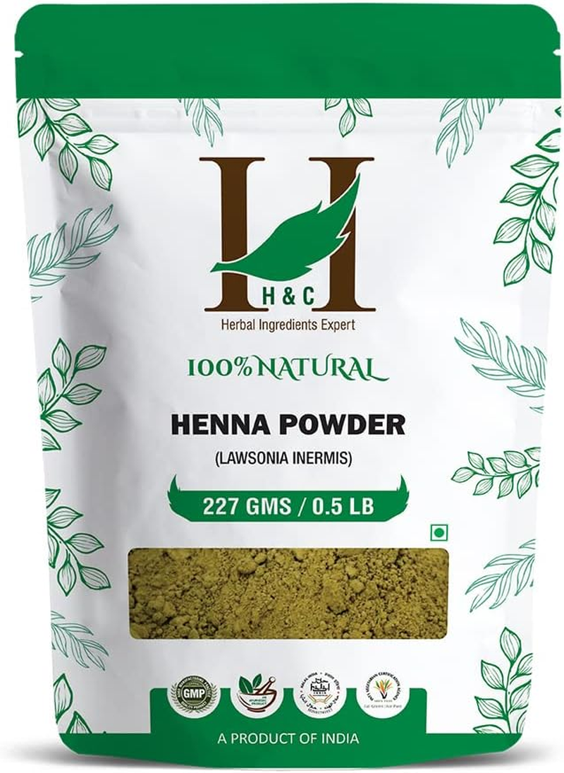 H & C 100% Natural and Pure Henna Powder / Lawsonia Inermis (Organically Grown) 227 Gms (0.2Kg) for Hair