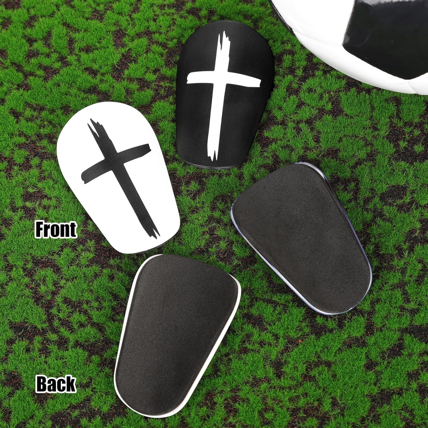 2 Pairs Mini Football Gunguards, 8X5Cm Black and White Cross Greaves Extra Mini Protective Gregues Gunguards Teen Equipment Adult Boys Girl image number 4
