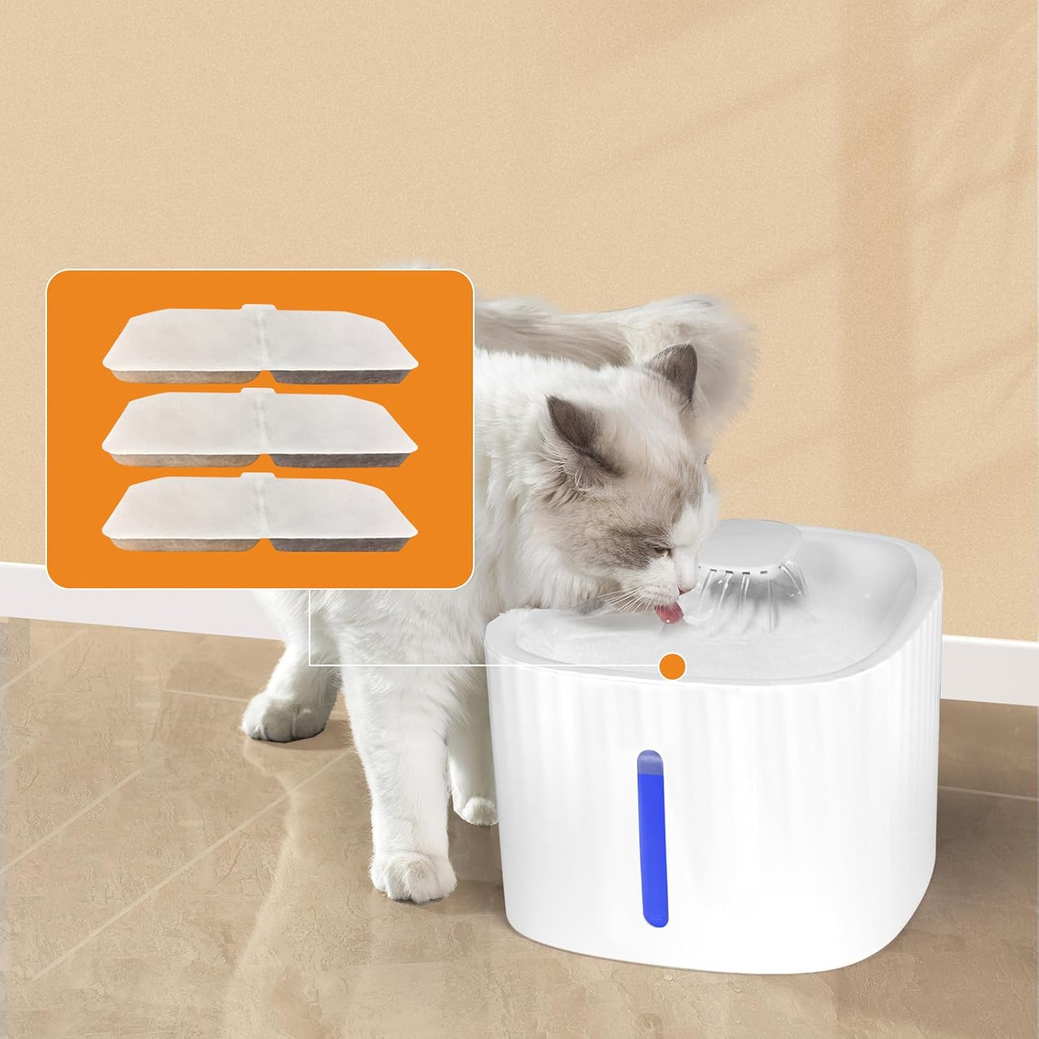 Pawz Pet Cat Water Fountain Filter, 3 Pieces Filters for Automatic Pet Fountain, Suitable for Pawz Cat Fountain, Triple Filtration System image number 3
