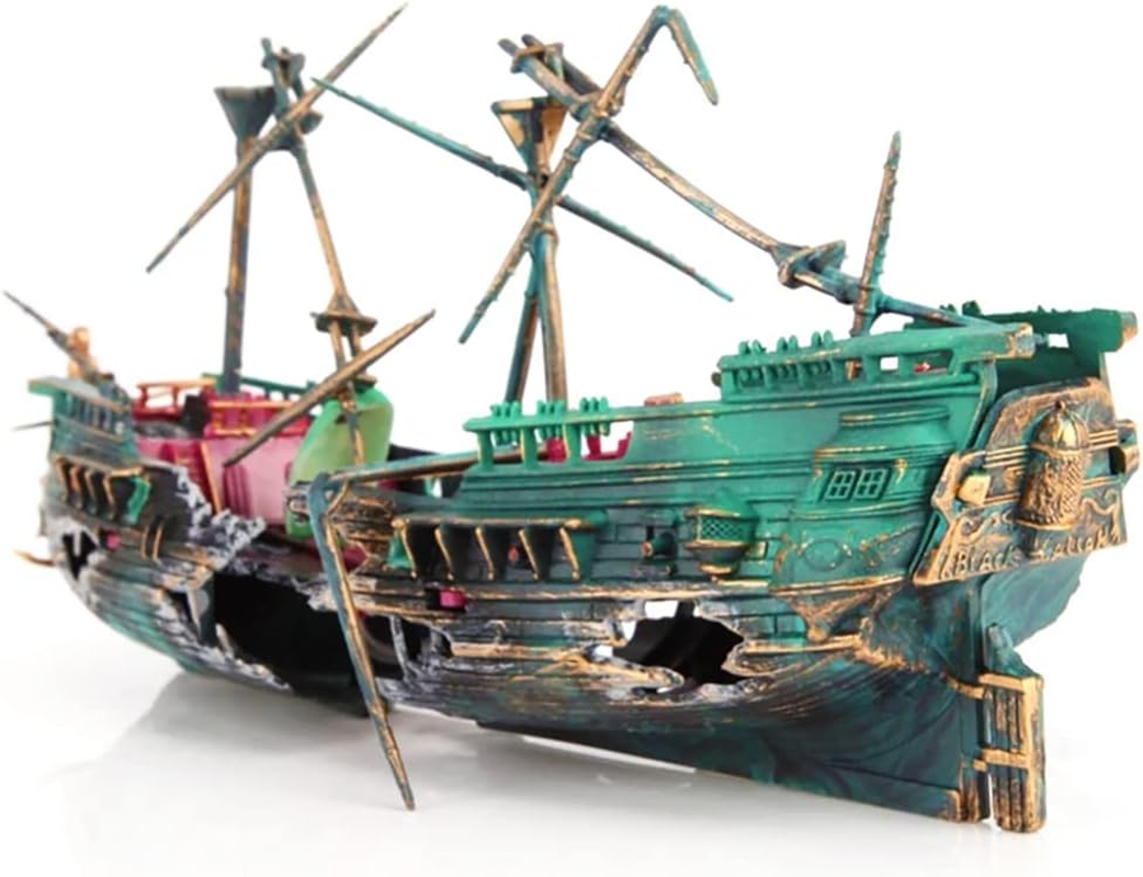 SLOCME Aquarium Shipwreck Decorations - Air Bubbler Sunken Ship Ornament, Fish Tank Air Action Aerating Decorations image number 2