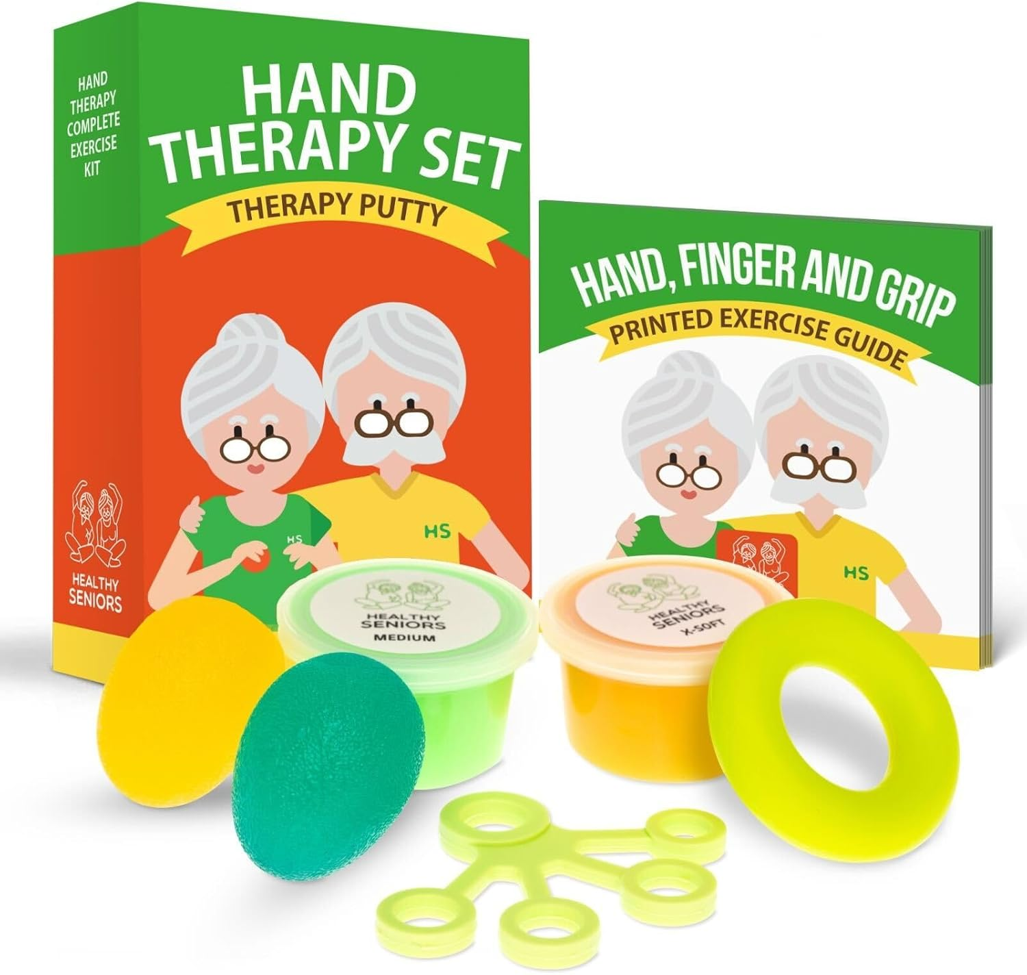 Squeeze Balls for Hand Therapy - Set of 4-Hand Exercise Balls for Arthritis & Carpal Tunnel - Strengthens Wrist & Fingers - Premium Stress Ball for Adults Therapy with a Complete Guide Book
