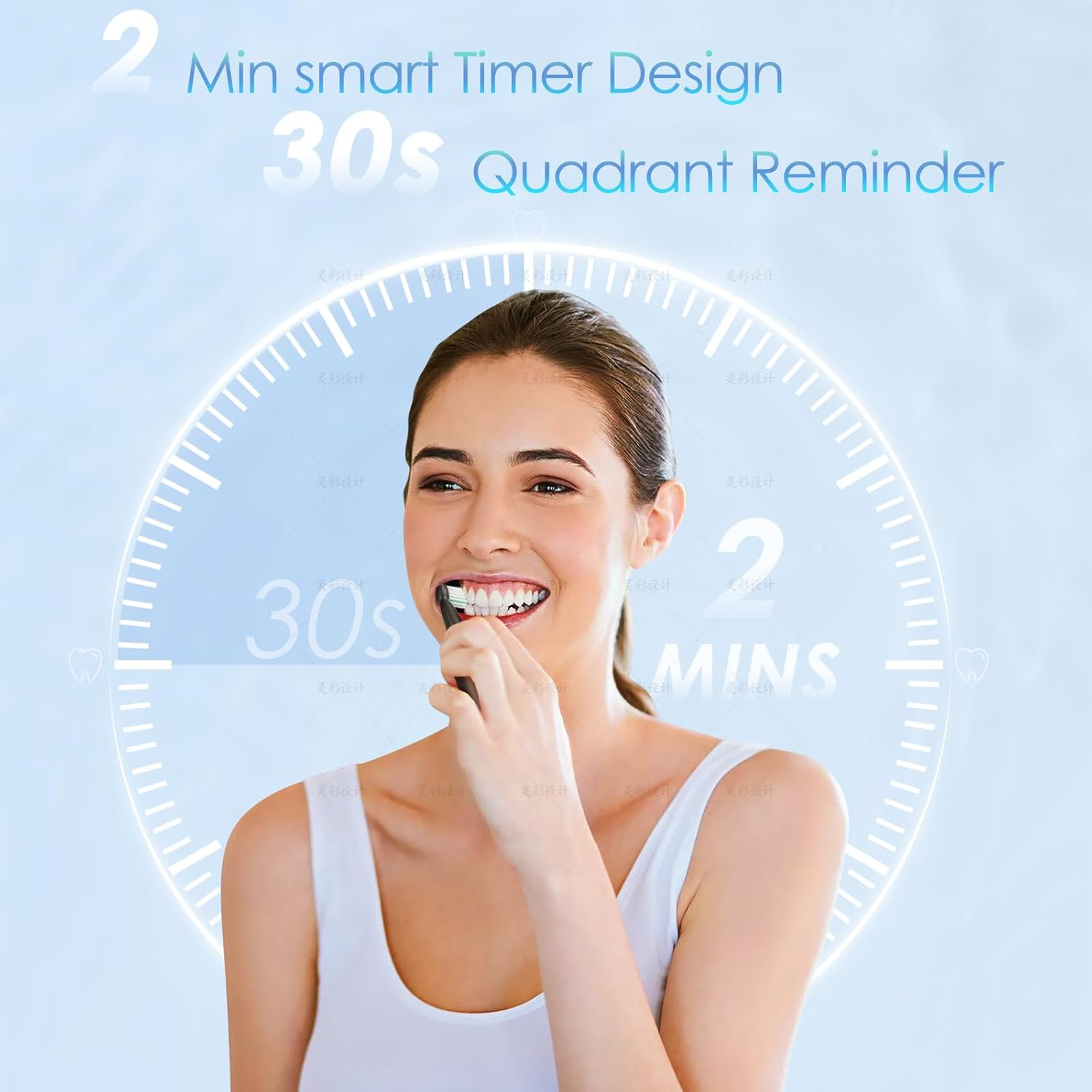 Electric Toothbrush for Adults, Included for Free with 8 Replacement Brush Heads, Travel Bag- 5 Cleaning Modes, IPX7 Waterproof,Rechargeable, with Smart Timer,Black Whitening Powered Toothbrush Set image number 2