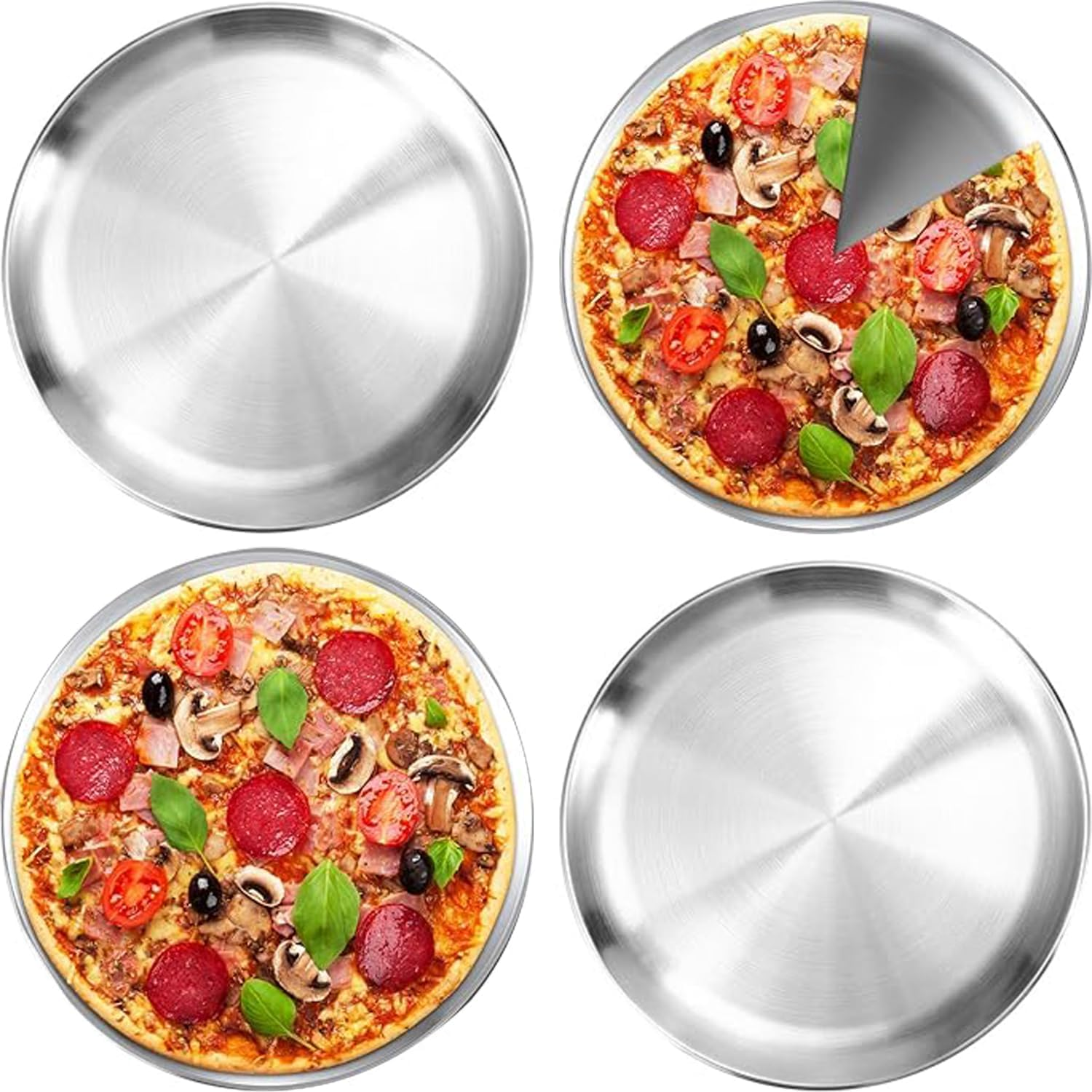 Lxcshljx 4Pcs Pizza Tray, 12 Inch Pizza Baking Pan, Stainless Steel Pizza Serving Tray, Nonstick Pizza Oven Tray, Pizza Baking Sheet, Crisper Bakeware, Pizza Cooking Plate for Roasting Pie Cake Cookie image number 3