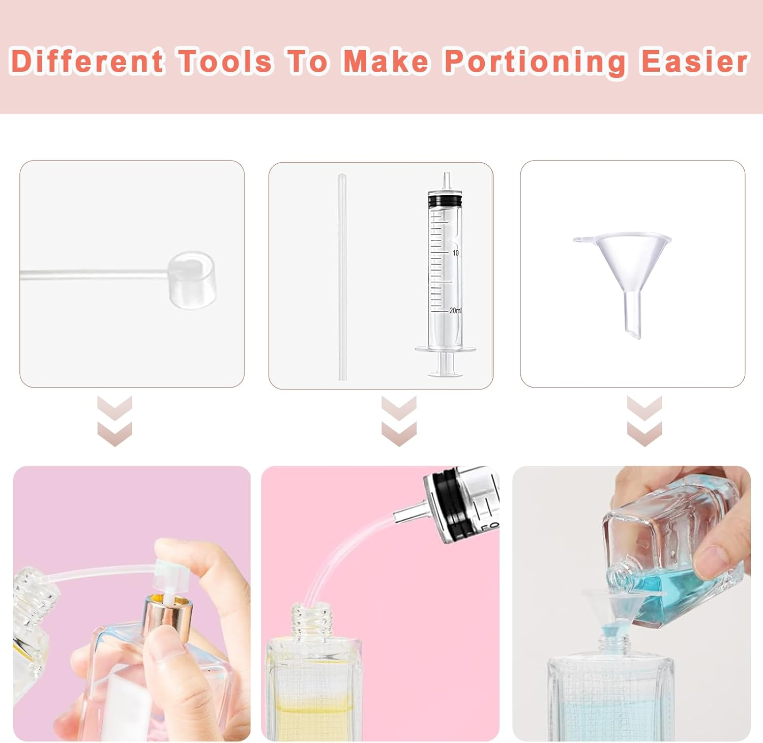 XUSSMM Perfume Atomiser, Empty Perfume Bottle, Matte Atomiser, Perfume Glass with Perfume Atomiser, Funnels and Gold and Silver Caps for Date, Party, Work (30 Ml, Gold + Grey) image number 1