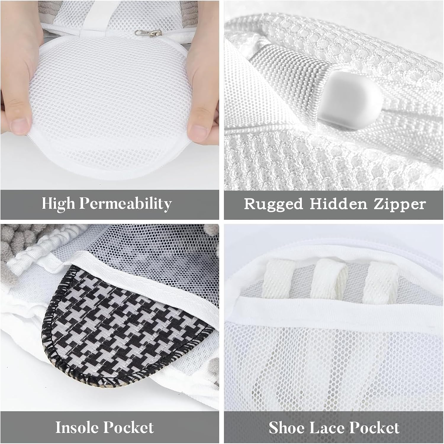 MEILANHUI 2Pcs Shoe Washing Machine Bag, 360&deg; Wrap-Around Cleaning Laundry Shoe Bag for Washer and Dryer Reusable and Durable Zipper Shoe Washing Bag for All Shoe Types and Sizes (Grey) image number 3