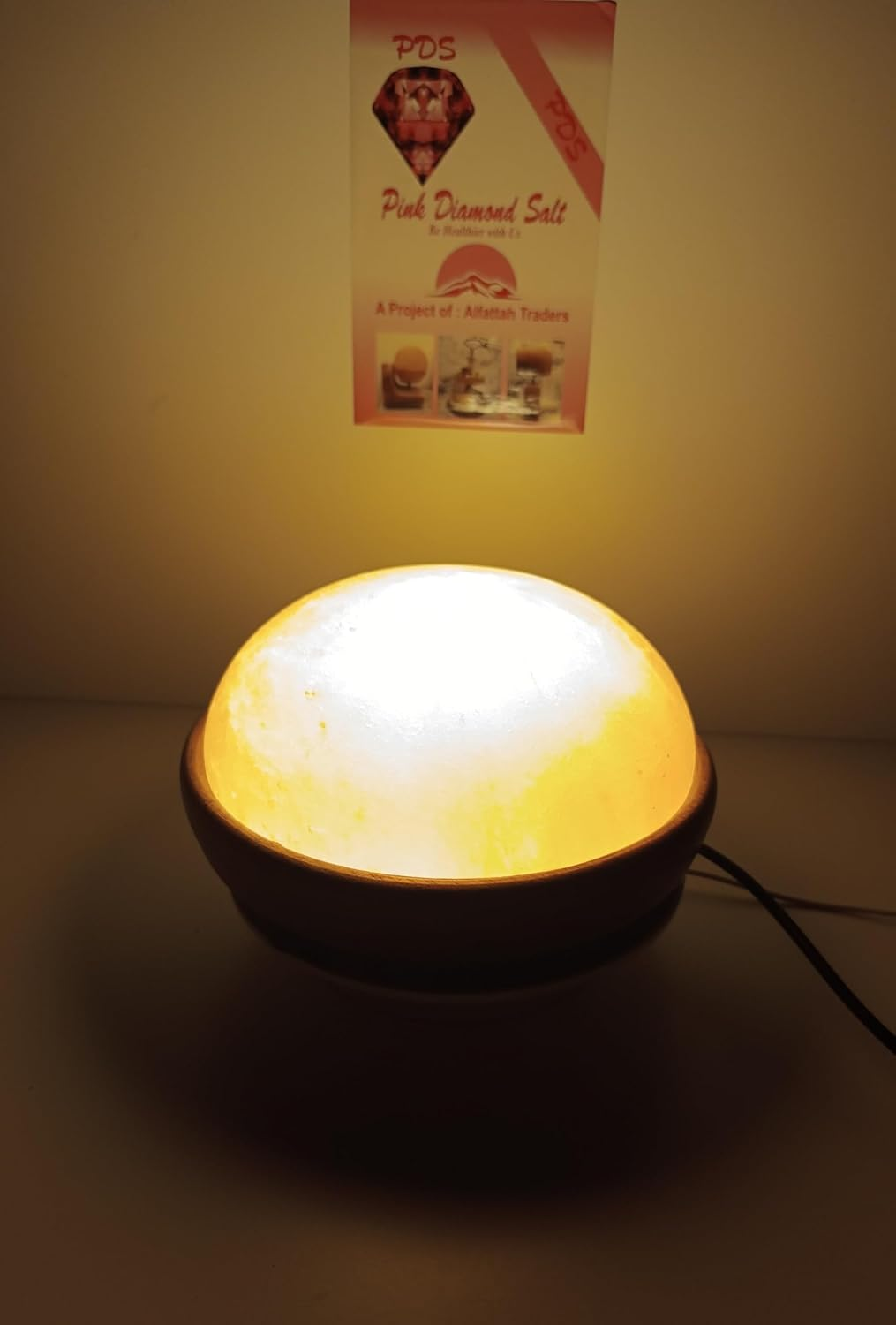 Pink Diamond Himalayan Salt Foot Massager Lamp | Natural Light Heated Stone Therapy for Relaxation, Detox & Pain Relief | Soothing Light & Wooden Base Design