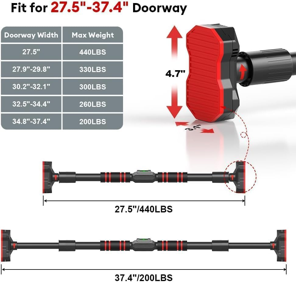 Doorway Pull up Bar, 1-Sec Stretching Door Frame Chin up Bar No Screw Adjustable Width Strength Training Pull up Bars, Max Load 440Lbs Horizontal Exercise Bar for Home Gym Upper Body Workout image number 6