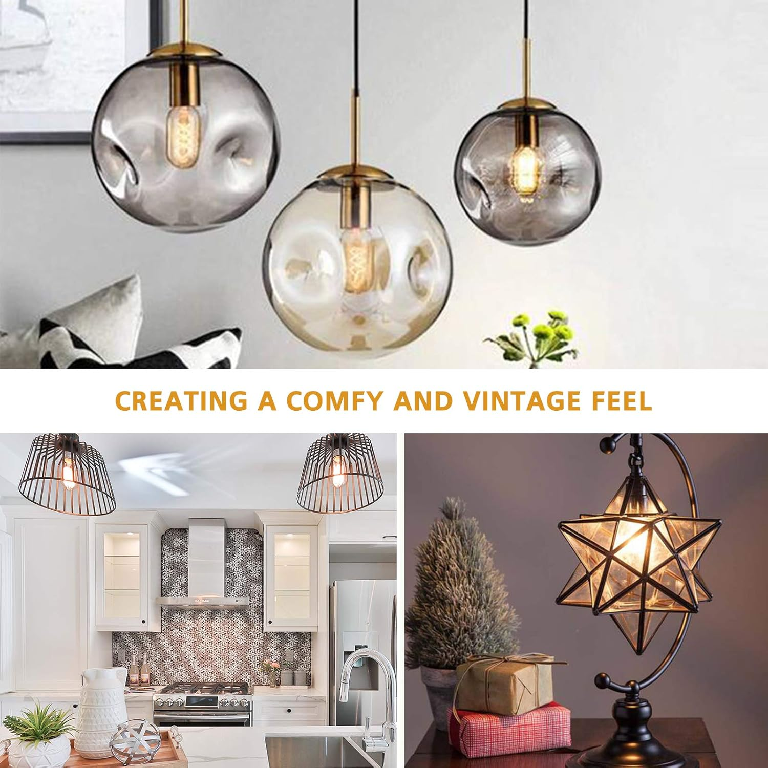 B4U E27 Vintage Edison Light Bulb 40W, 4 Pack Dimmable Decorative Filament Tube T45 Bulbs, 2700K, 230V image number 3