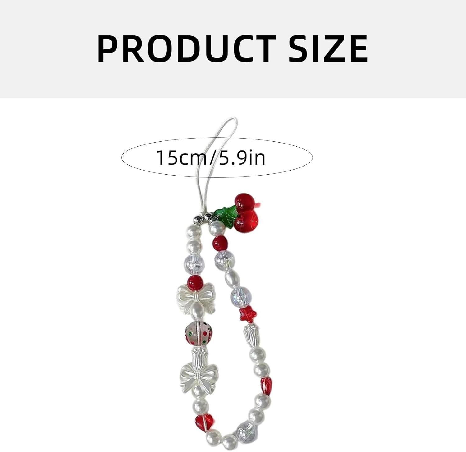 Oxtxuzdm Beaded Camera Wrist Strap with Cuteness Pearls Charm Digital Camera Charm for Digital Cameras and Phones Cherries Accent Phone Lanyard image number 3