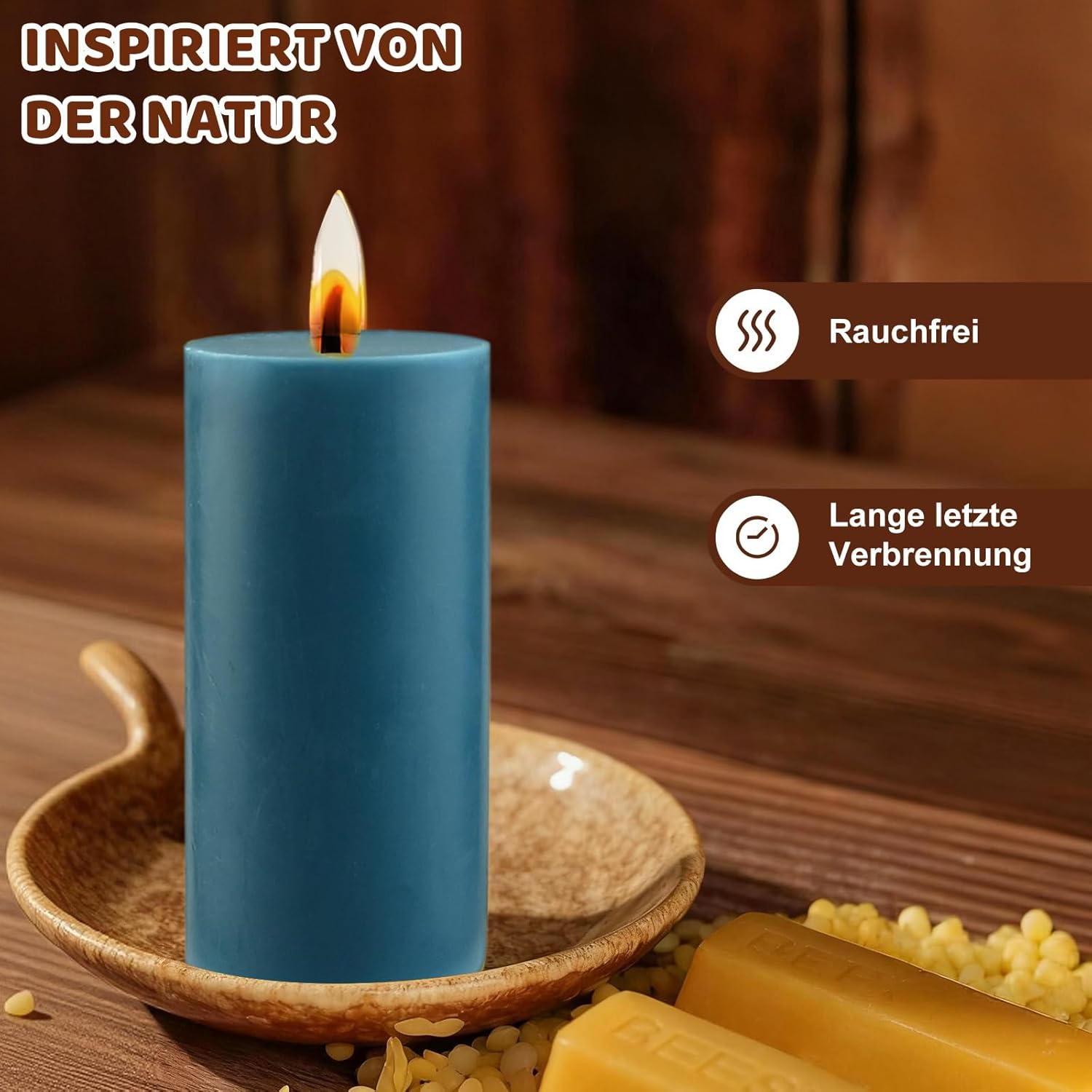 Pack of 4 Pillar Candles, Blue Height 10 Cm, Diameter 5 Cm, Long Burning Time, Candle Set, Pillar Candles, Decorative Table Candles, Christmas Candles for Household, Celebrations and Catering image number 2