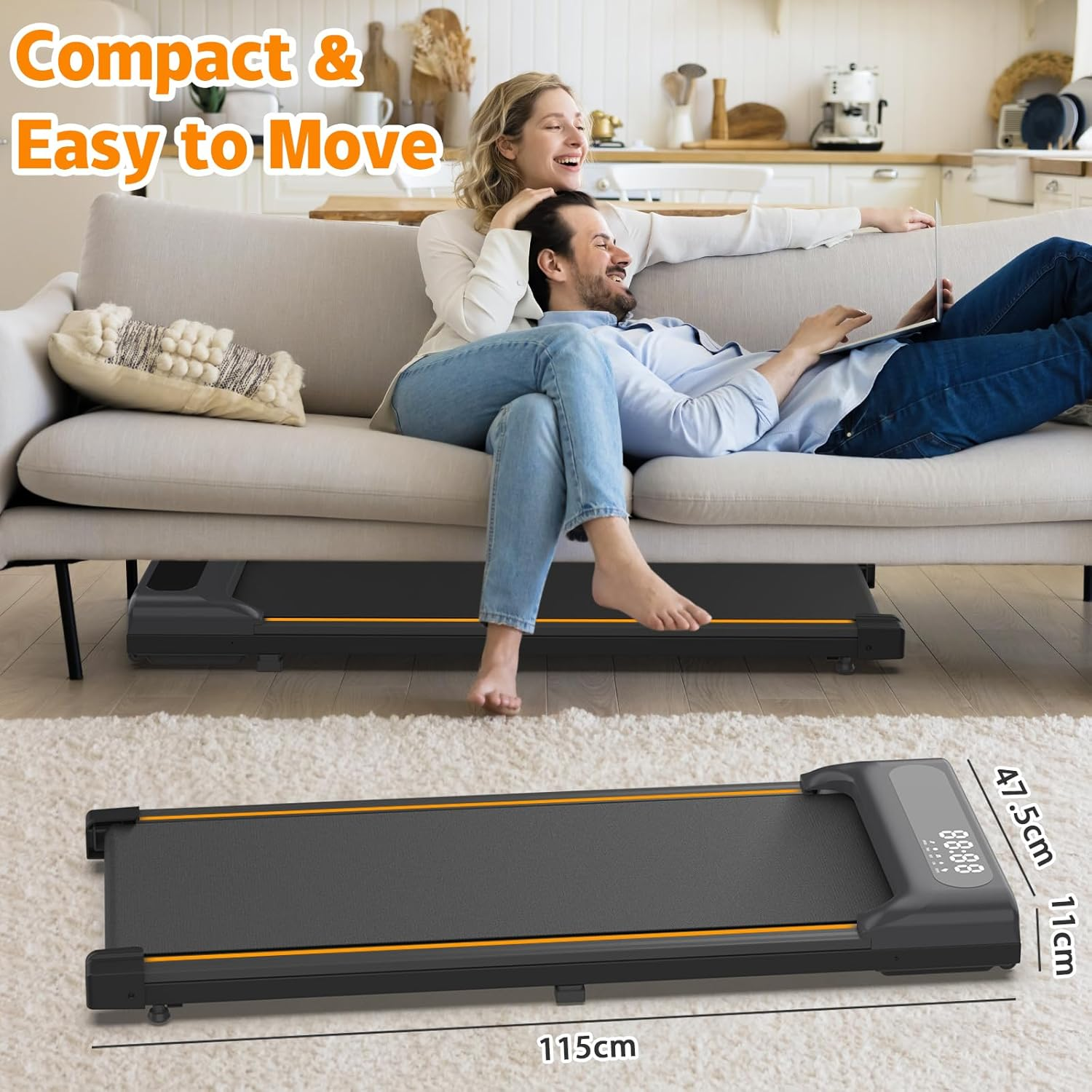 Advwin 3 in 1 Walking Pad Treadmill, under Desk Treadmill for Jogging & Walking, Compact Portable Walking Running Machine with Shock Absorption & Non-Slip for Home&Office | LED Display |Quiet Motor image number 4