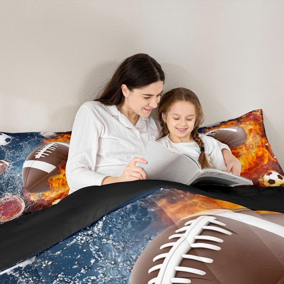 Erosebridal Football Comforter Set Queen Rugby Sports Bedding for Teen Boys Kids,Soccer Basketball Baseball Red Blue Water Fire Lightning Quilt Duvet Insert Bedroom Decor 2 Pillow Cases Cmhs457 image number 5